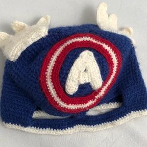 Cheek to Cheek hand knit Captain America hat OS